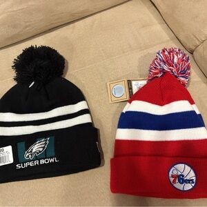 Eagles Black Super Bowl Pom Beanie/ Sixers beanie